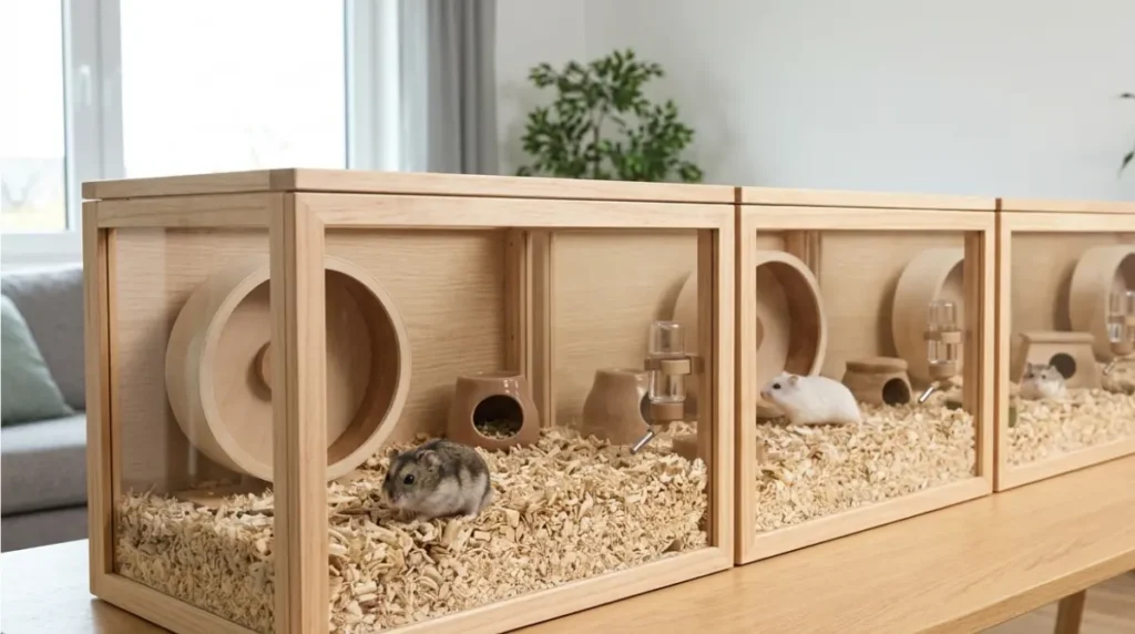 Campbell's, winter white, Roborovski and Chinese Dwarf hamster enclosures with the same large floor size