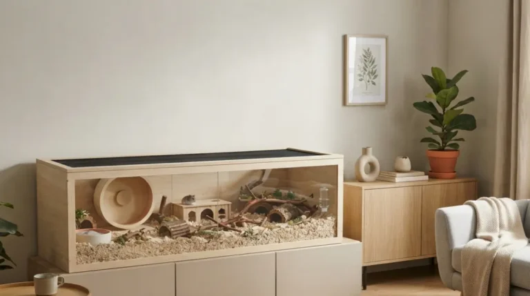 Hamster Cage with a full-size enclosure fitted neatly into a compact apartment living room
