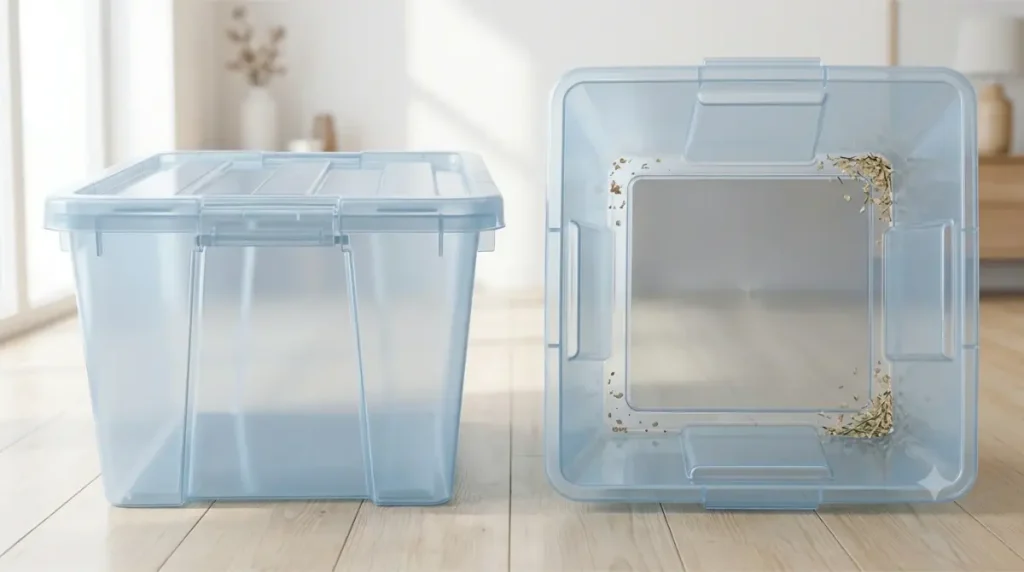 Measure the inside base of a hamster bin because outside dimensions can be much larger than usable floor space.