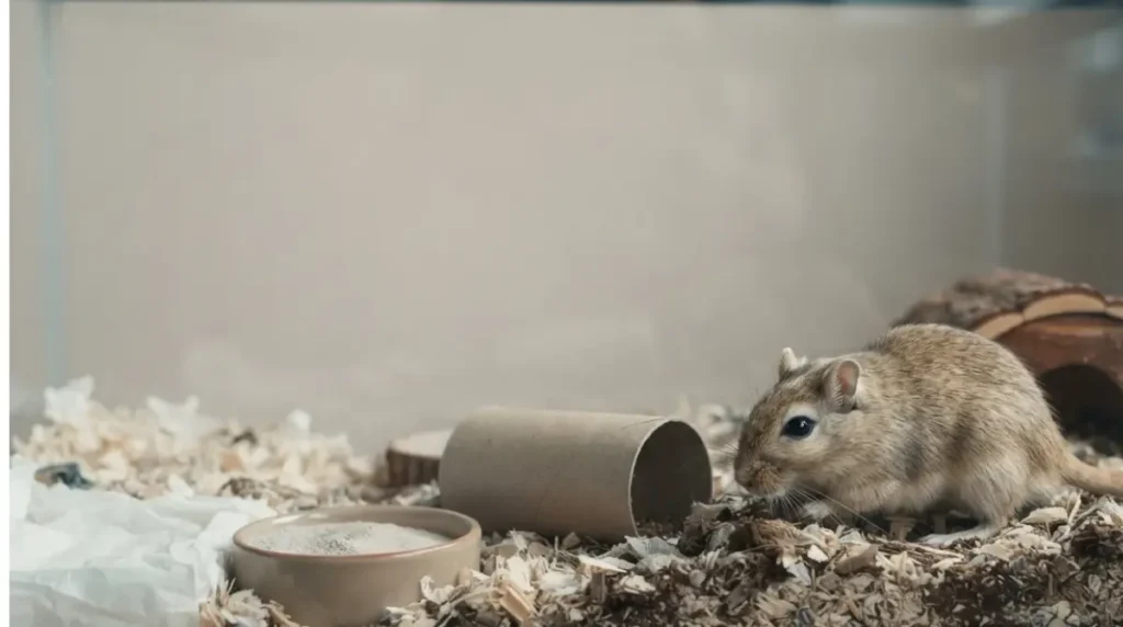 Can Gerbils Live Alone: A lone Mongolian gerbil exploring its enclosure