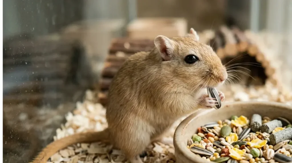 Gerbils eat the tastiest seeds from a muesli-style mix first, leaving balanced pellets behind