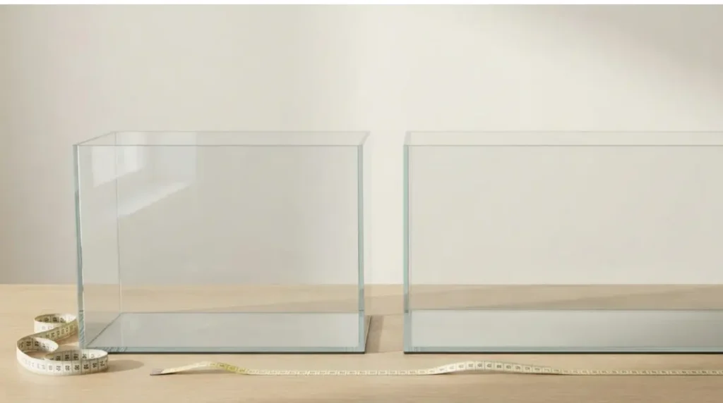 Gerbil Tank Size comparison showing two glass tanks with different widths and floor areas despite similar gallon capacity