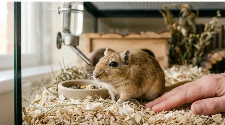Old Gerbil Care: owner gently checking whether an older Mongolian gerbil is aging or sick
