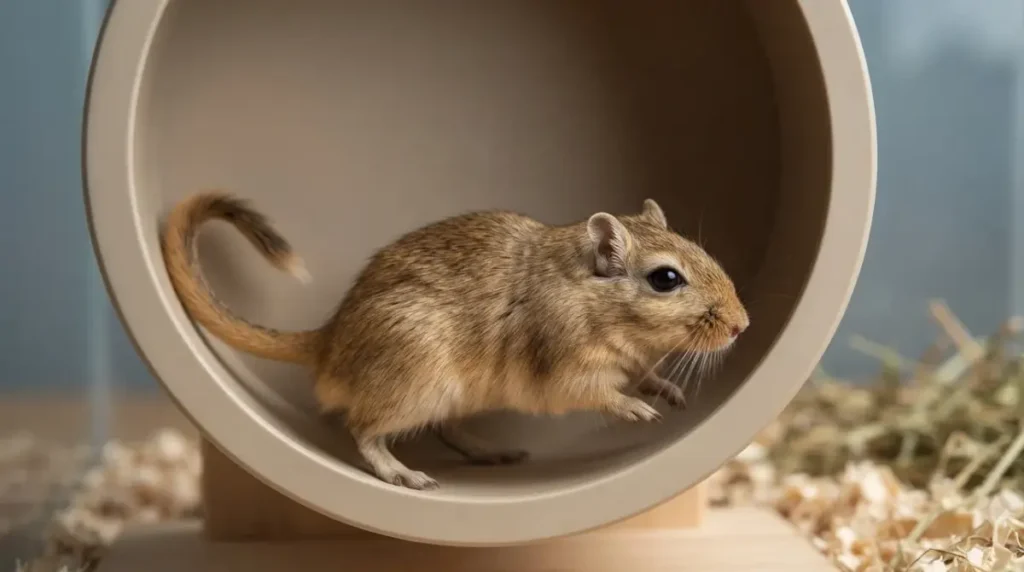 Gerbil using a solid gap-free gerbil wheel without rungs or slats